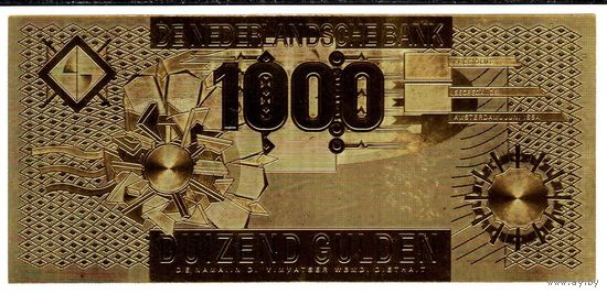 YS: Нидерланды, сувенирная золотая банкнота 1000 гульденов
