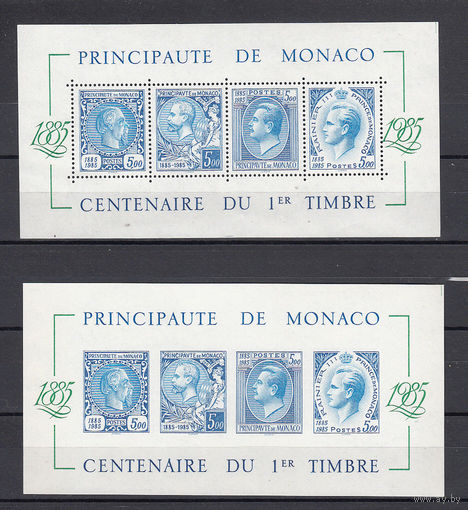 100 лет первой марки. Монако. 1985. 1 блок с/з и б/з.  Michel N бл31 (- е)