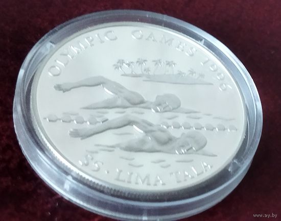 Серебро 0.925! Токелау 5 долларов, 1994 XXVI летние Олимпийские Игры, Атланта 1996 - Плавание