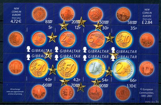 Монеты Европы Гибралтар 2002 год 1 малый лист из 8 марок