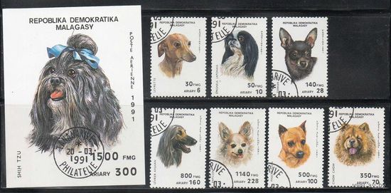 Собаки Мадагаскар 1991 год серия из 1 блока и 7 марок