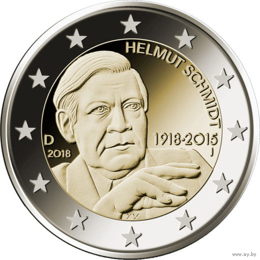 2 евро 2018 Германия A Гельмут Шмидт UNC из ролла