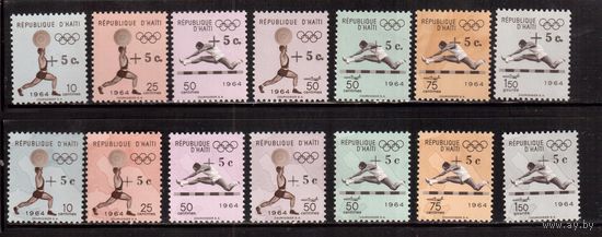 Гаити-1965 (Мих.805АI+II-811AI+II) * (след от накл.) ,Спорт, ОИ-1964, Надп. черная с точкой и без точки