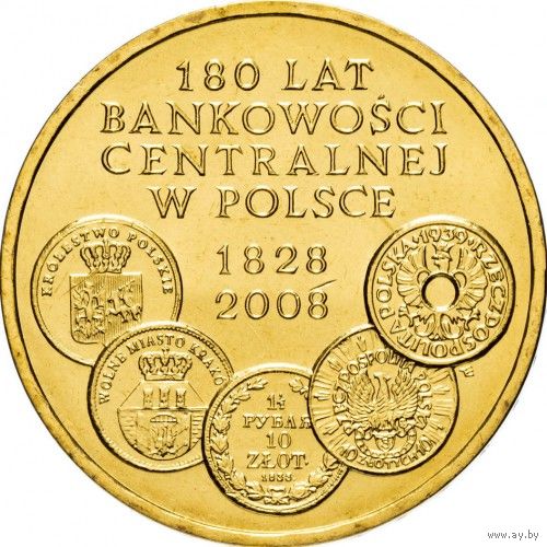 Польша 2 злотых, 2009 180 лет центральному банку Польши UNC