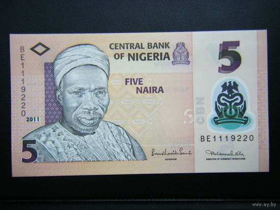 Нигерия 5 НАЙРА 2011г. пластик UNC.
