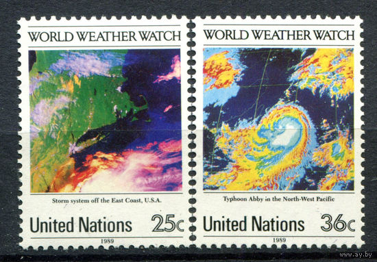 ООН (Нью-Йорк) - 1989г. - 25 лет всемирной метеорологической охране - полная серия, MNH [Mi 575-576] - 2 марки