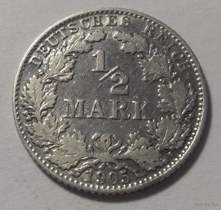 1/2 марки 1905 D. Германия. Серебро 0.900.