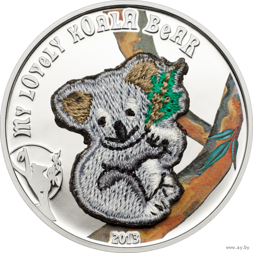 Палау 5 долларов 2013г. Вышивка "Мой милый мишка. Коала". Монета в капсуле; сертификат. СЕРЕБРО 20гр.