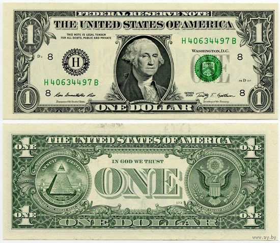США. 1 доллар (образца 2009 года, H, Миссури, P530, UNC)