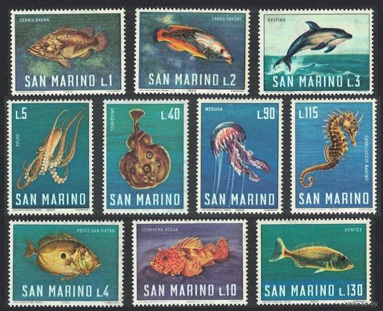 1966 Сан-Марино 869-878 Морская фауна - Дельфины