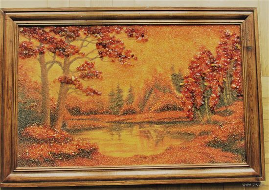 Картина из натурального янтаря 45 х 67 см в деревянной раме