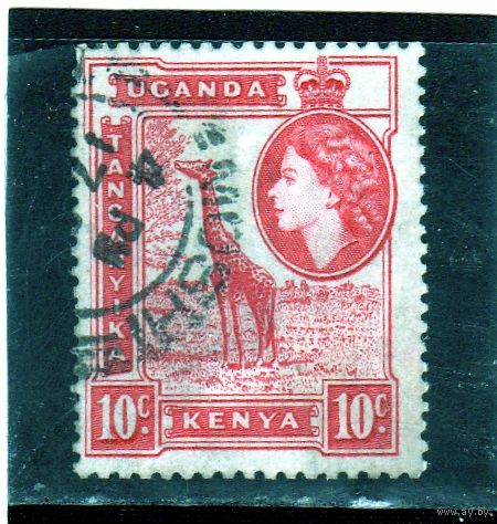 Кения,Уганда,Танганьика (Восточноафриканское сообщество).Mi:EA 93. Королева Елизавета II и жираф. 1954.