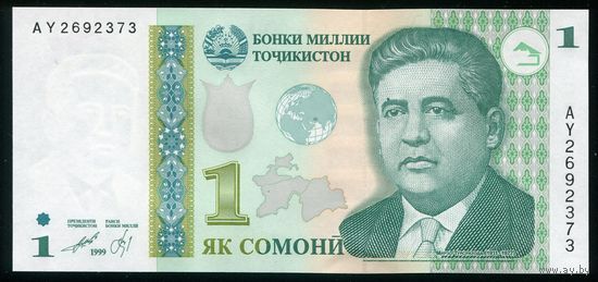 Таджикистан 1 Сомони 1999 (2010) г. P14A. Серия AY. UNC