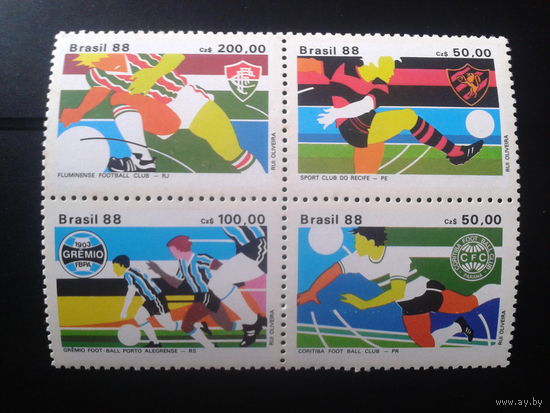 Бразилия 1988 Клубный футбол** квартблок Михель-2,6 евро
