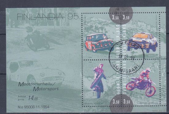 [491] Финляндия 1994. Спорт.Авто,моторалли.Автомобили.Мотоц иклы. Гашеный блок. Кат.гаш.5 е.