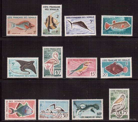 Французское Сомали-1959,(Мих.320-331)  **, Фауна(полная серия), Рыбы Птицы