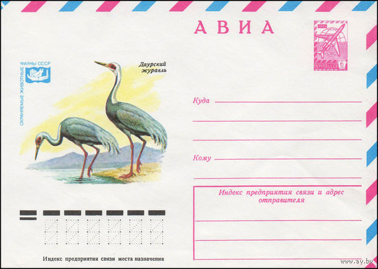 Художественный маркированный конверт СССР N 13200 (05.12.1978) Охраняемые животные фауны СССР   Даурский журавль
