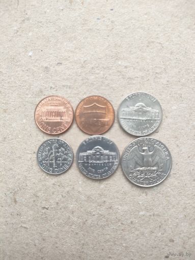 США 1,1,5,5,10,25 центов 1998-2012 г. Сохран!!!