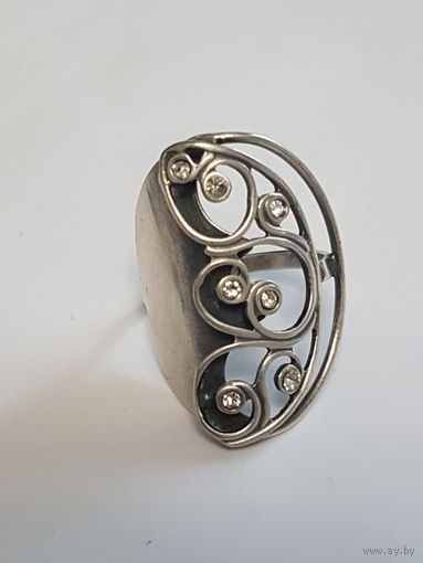 Кольцо, перстень, большой декор 3 см, размер кольца 18 мм. Старая Германия