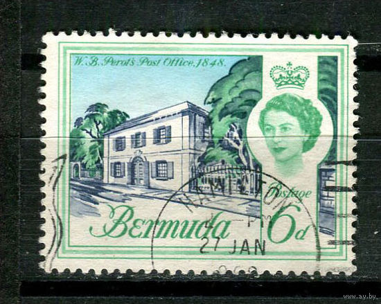 Британские колонии - Бермуды - 1962/1969 - Королева Елизавета II и архитеткутра 6Р - [Mi.167] - 1 марка. Гашеная.  (Лот 61AL)