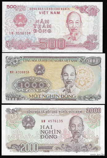 Вьетнам - 500, 1000 и 2000 донг - 1988 - UNC
