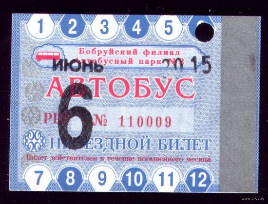 Проездной билет Бобруйск Автобус Июнь 2015