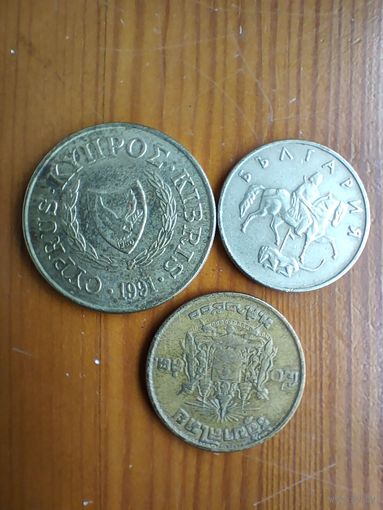 Болгария 50 сотинок 1999, Кипр 20 центов 1991, Тайланд  -28
