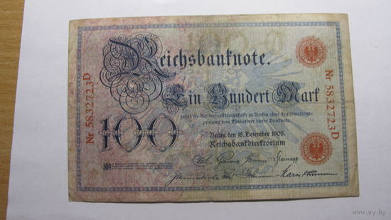 Германия Ro23а . 100 марок 1905 г. ( Длина цифр в номере 25 мм. Т.е. более сжатый )