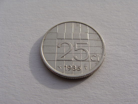 Нидерланды. 25 центов 1986 год  KM#204