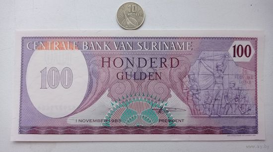 Werty71 Суринам 100 гульденов 1985 UNC банкнота