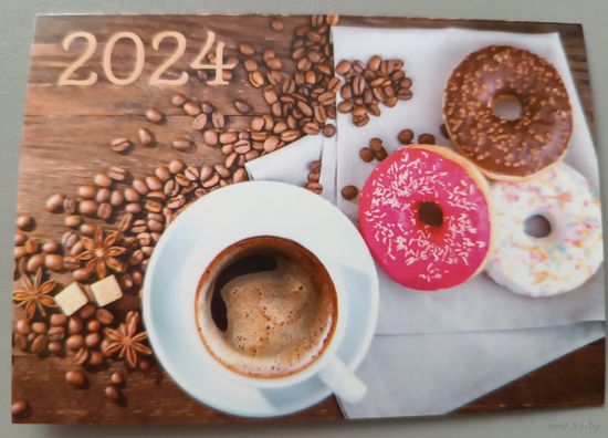 Кофе и пончик. Календарик, 2024, глянец