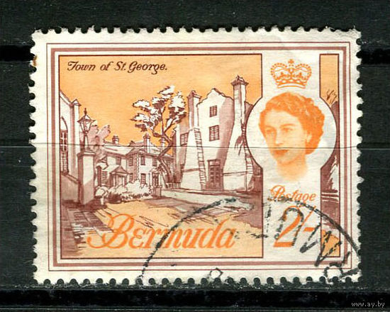 Британские колонии - Бермуды - 1962/1969 - Королева Елизавета II и архитеткутра 2Sh - [Mi.175] - 1 марка. Гашеная.  (Лот 71AL)