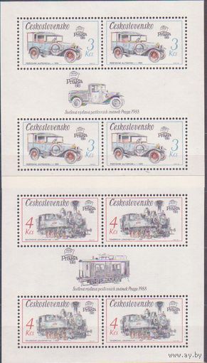 ЧЕХОСЛОВАКИЯ, 1988 год, **, БЛОКИ, ТРАНСПОРТ Выставка марок автомобиль паровоз (СЛ2
