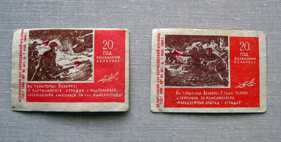 Спичечные этикетки 20 лет освобождения Беларуси СССР 2 штуки Борисов 1964