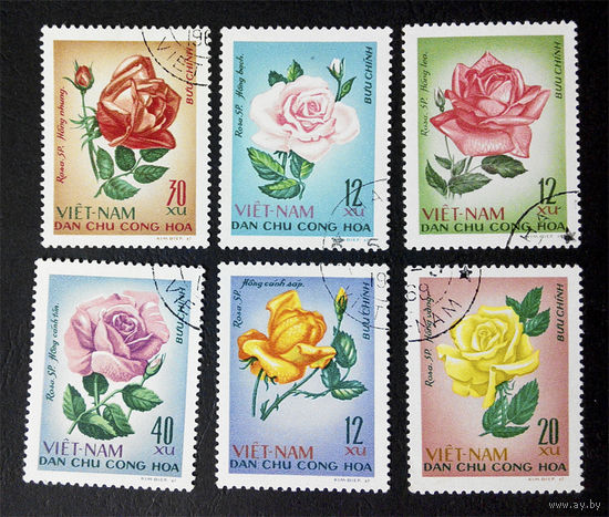 Вьетнам 1967 г. Цветы. Розы. Флора, полная серия из 6 марок #0057-Ф1P12