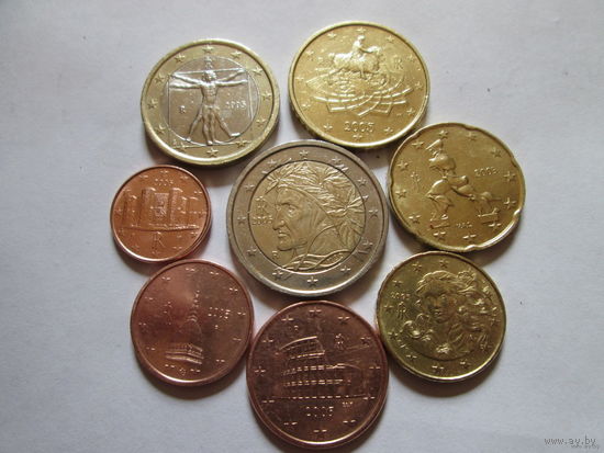 Полный ГОДОВОЙ набор евро монет Италия 2005 г. (1, 2, 5, 10, 20, 50 евроцентов, 1, 2 евро)