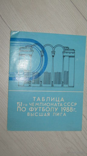 Буклет Таблица 51-го чемпионата СССР по футболу 1988г высшая лига.