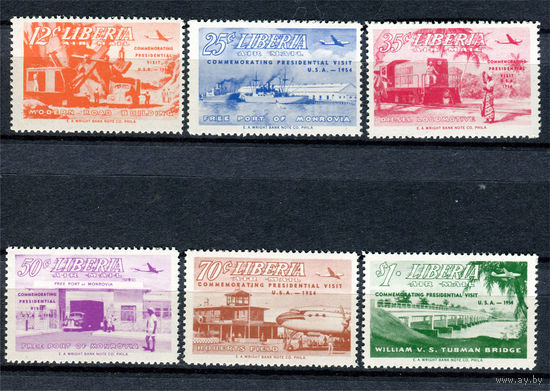 Либерия - 1954г. - Уильям Табмен в США. Надпечатка - полная серия, MNH [Mi 465-470] - 6 марок