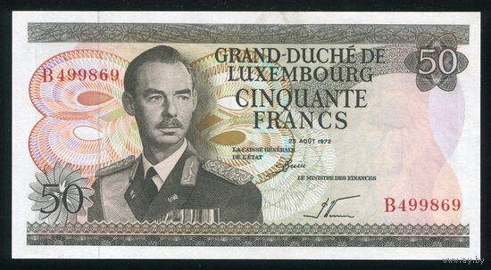 Люксембург 50 франков 1972г. Р 55b. Серия B. UNC