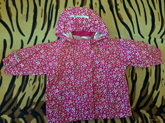 Куртка-ветровка розовая в цветочки, р.74-80 (7мес-1,5года), новая с капюшоном
