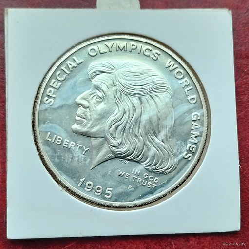 Серебро 0,900! США 1 доллар, 1995 Специальные Олимпийские игры. Монета в холдере!