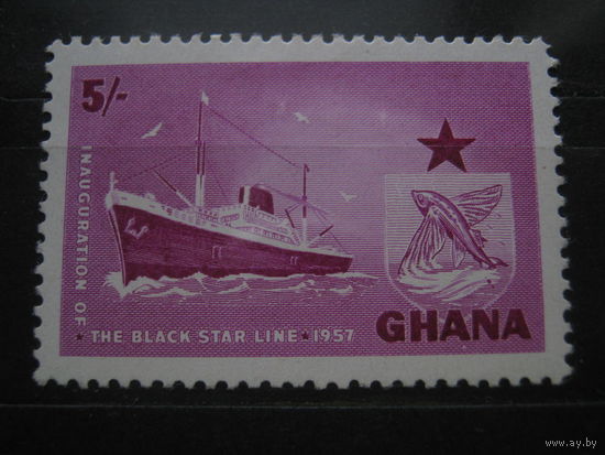 Марка - фауна, рыбы, корабли, флот, транспорт, Гана