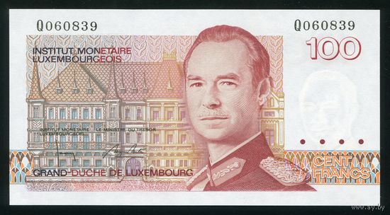 Люксембург 100 франков 1993г. Р 58b. Серия Q. UNC