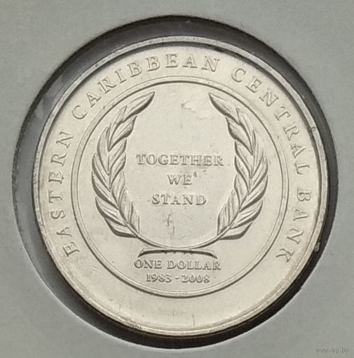 Восточные Карибы 1 доллар 2008 г. 25 лет Восточно-Карибскому Центральному банку. В холдере