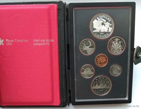 Канада 1, 5, 10, 25, 50 центов 1 доллар 1981 г. Годовой набор с серебром 7 шт. Ванкувер. Паровоз