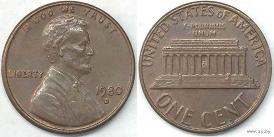 1 центов США 1980г D