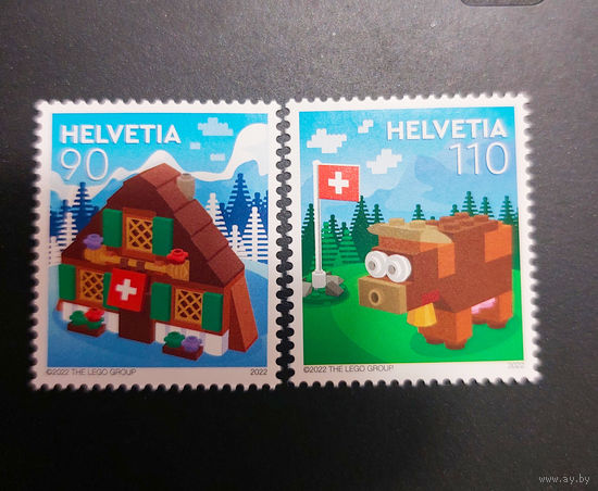 Швейцария 2022. Лего. Игрушки. Бык. Флаг (серия из 2 марок)