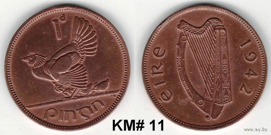 W: Ирландия, Республика, 1 пенни 1942 (57)