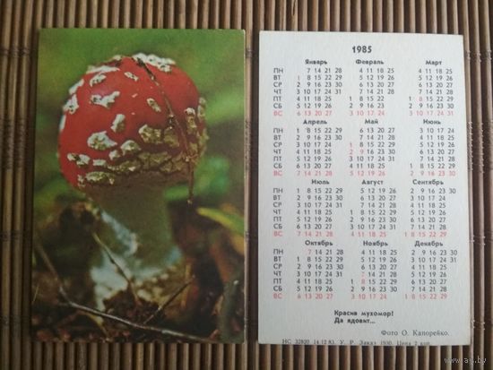 Карманный календарик.1985 год. Мухомор