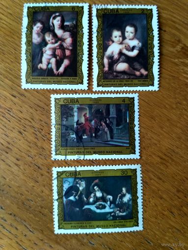 Марки Куба. 4 марки из серии. Живопись. Картины из Национального музея. 1986 год